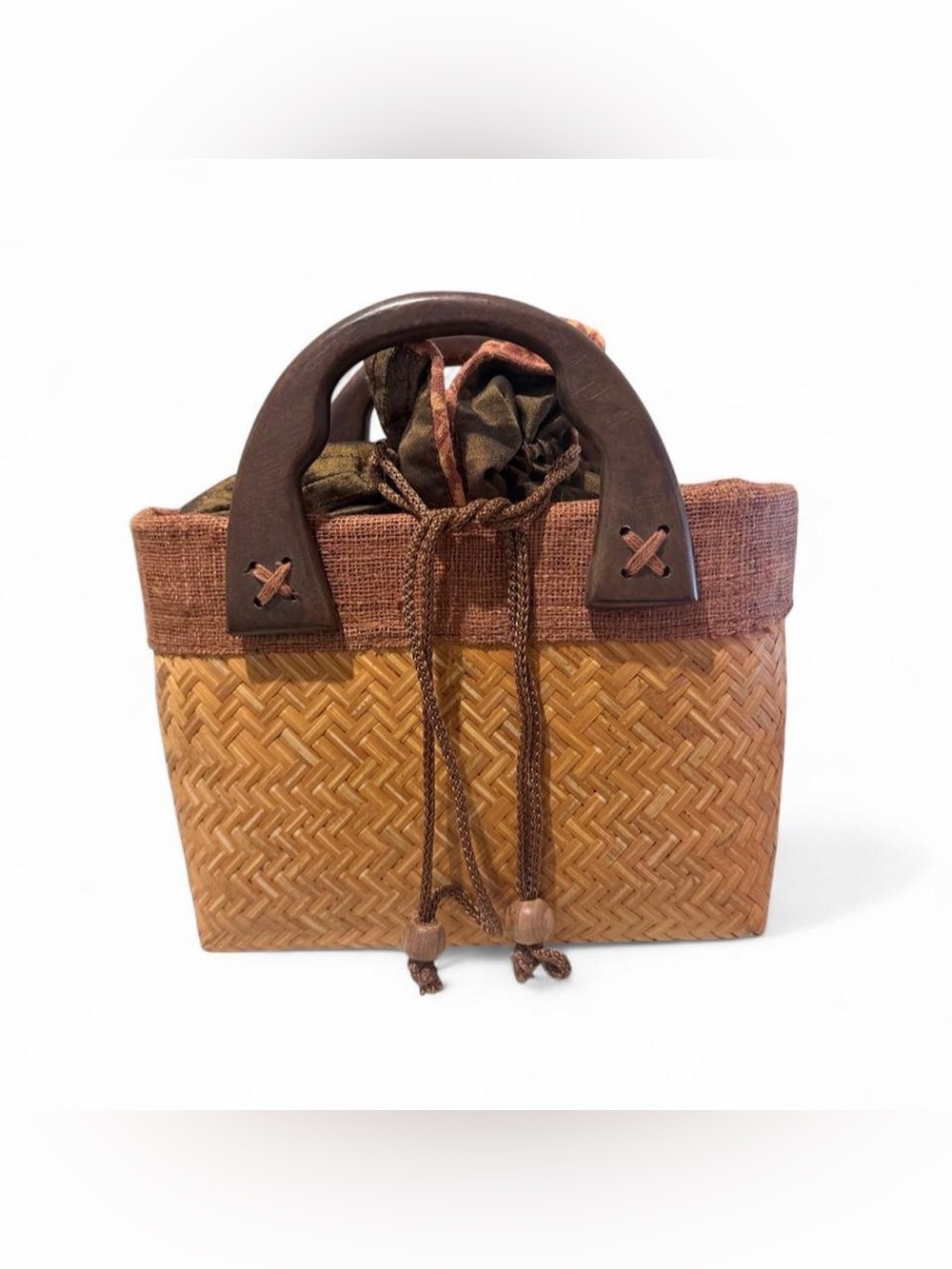 Vintage Thai Woven Drawstring Handbag